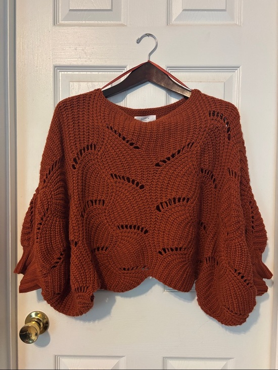 Elodie Sweaters - Rust Open-Knit Women's Sweater - Cozy Cropped Pullover